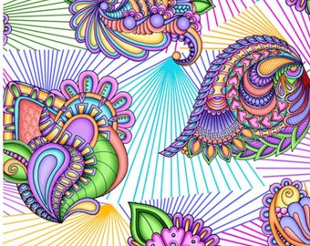 26372-Z カーニバル パックド ペイズリー ホワイト。半ヤード単位での