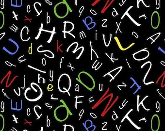 Alphabet fabric by half yard, children cotton, alphabet quilting cotton, ABC quilting fabric, kids fabric, school fabric