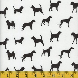 Dog fabric by half yard, dog silhouette printed quilting cotton, dog black white quilting fabric, dog sewing fabric, puppy cotton fabric