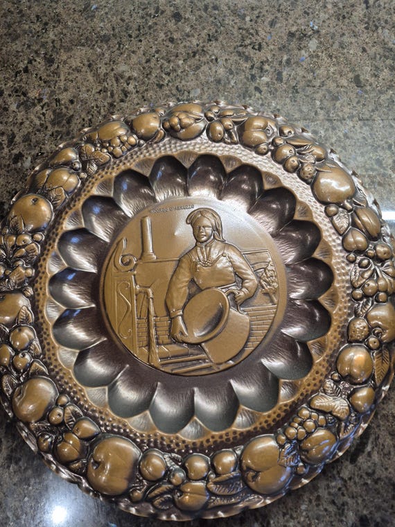 アンティークオブジェDEMAIN ITALY銅板レリーフ Ricordo D'abruzzo Italian Copper 3D Wall Hanging Plate Mid Century