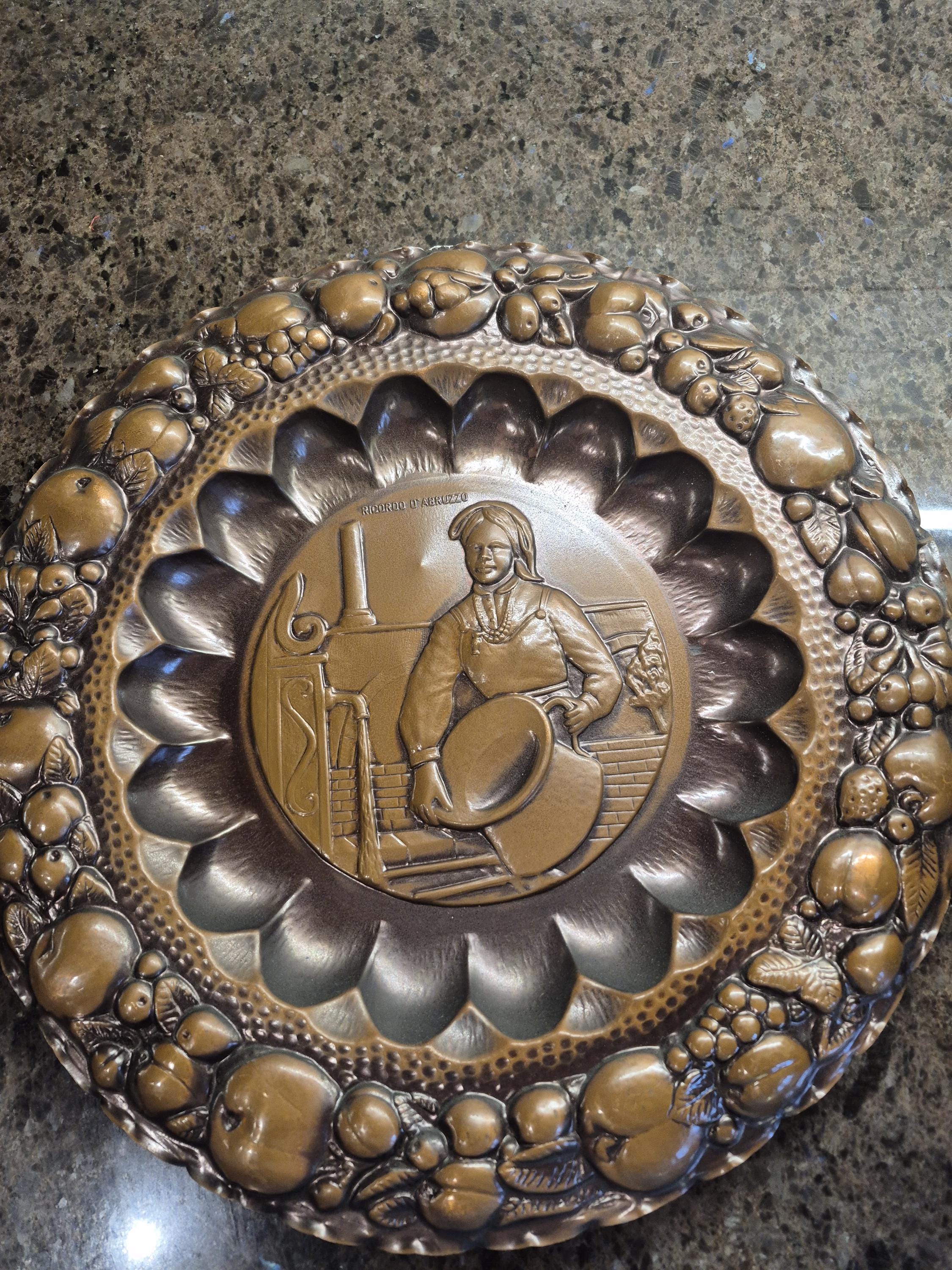 Ricordo D'abruzzo Italian Copper 3D Wall Hanging Plate Mid Century