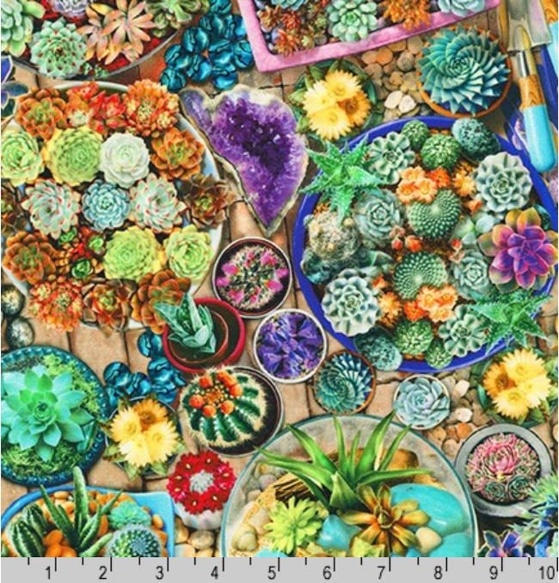 bright floral sewing fabric garden quilting fabric succulent quilting cotton colourful succulent fabric Floral fabric by half yard
