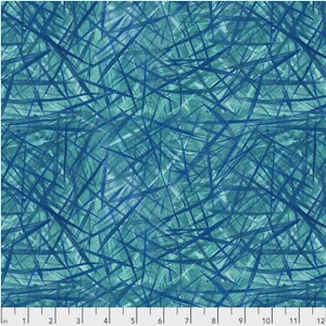 Blue blender fabric by half yard, bright blue cotton, lines quilting cotton, blue quilting fabric, Free spirit blue blender sewing fabric