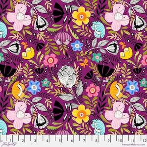 Purple floral fabric by half yard, flower cotton, Joy quilting cotton, floral quilting fabric, flower sewing fabric, purple garden fabric