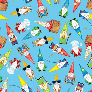 Gnome fabric by half yard, gnome cotton, decoration quilting cotton, novelty quilting fabric, gnome sewing fabric, gnome print fabric