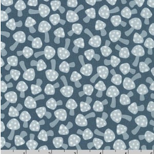 Mushroom fabric by half yard, mushroom cotton, grey quilting cotton, mushroom quilting fabric, nature sewing fabric, nature trail fabric