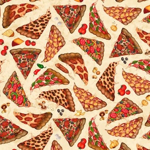 Pizza fabric by half yard, pizza print fabric, pizza quilting cotton, Order Up quilting fabric, food sewing fabric, cooking fabric