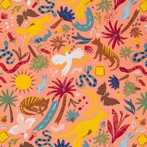 Animal fabric by half yard, jungle quilting cotton, summer quilting fabric, wild life sewing fabric, colourful jungle fabric, snake fabric