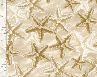 ヒトデ生地（半ヤード）、海の生地、プリントキルティングコットン、海のキルティング生地、ヒトデ縫製生地、海のコットン、自然の生地