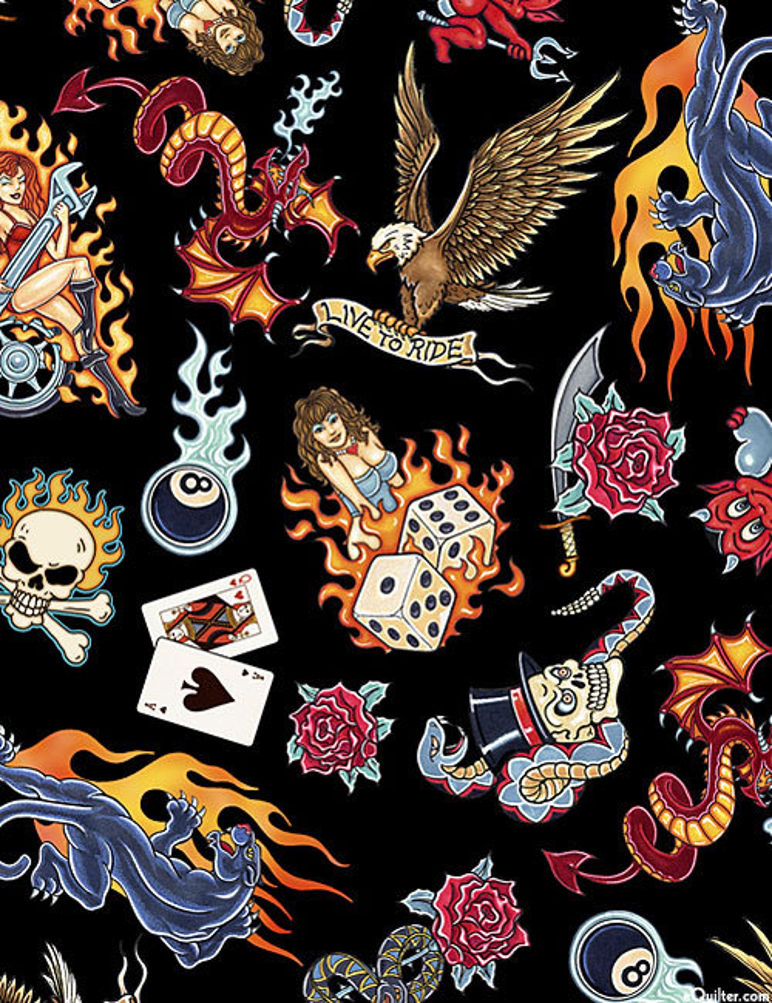 Biker Tattoo Fabric by Half Yard Biker Fabric Tattoo Printed - Etsy