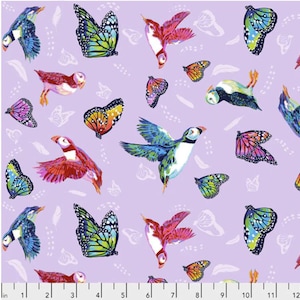 Butterfly fabric by half yard, bird cotton, nature quilting cotton, butterfly sewing fabric, nature fabric, Free Spirit bird fabric
