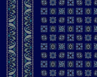 Tela occidental de media yarda, algodón acolchado estampado ecuestre, tela acolchada de vaquero, tela de costura de caballos, tela de algodón pañuelo azul
