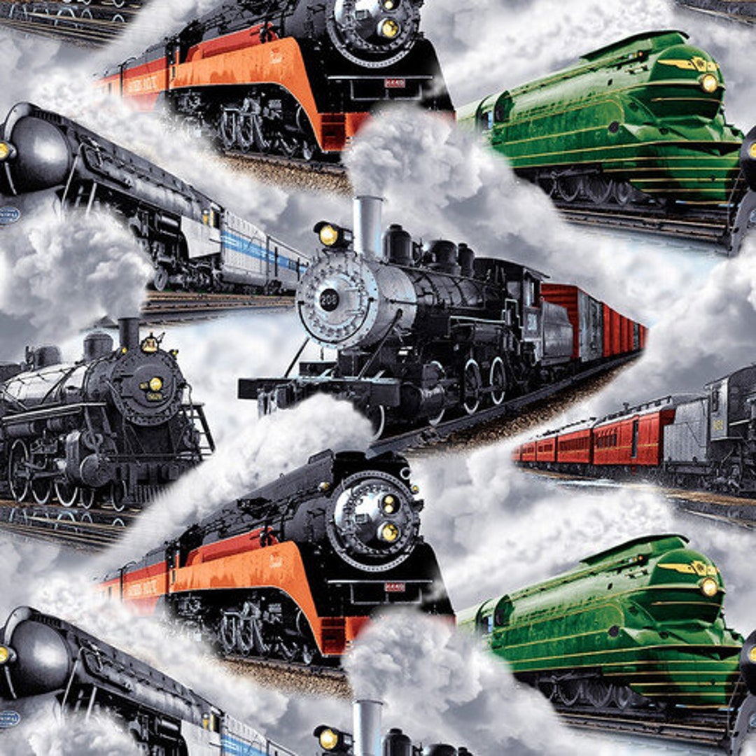 Train Fabric by Half Yard, Train Print Fabric, Men Quilting Cotton