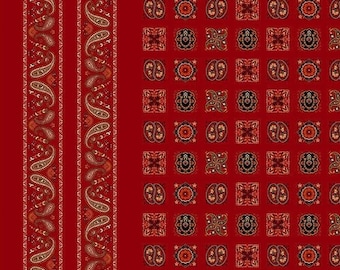 Western fabric by half yard, equesterian printed quilting cotton, cowboy quilting fabric, horse sewing fabric, red bandana cotton fabric