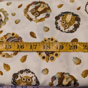 Owl fabric by half yard, owl wreath cotton, harvest quilting cotton, fall quilting fabric, nature sewing fabric, Camelot Thanksgiving fabric