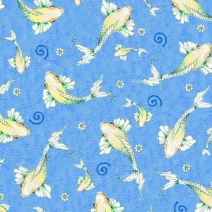 Fish fabric by half yard, blue fish fabric, printed quilting cotton, pond quilting fabric, fish sewing fabric, men fabric