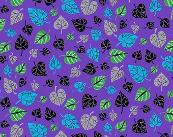 Purple leaf fabric by half yard, bright fabric, printed quilting cotton, leaves quilting fabric, floral sewing fabric, tropical leaf cotton