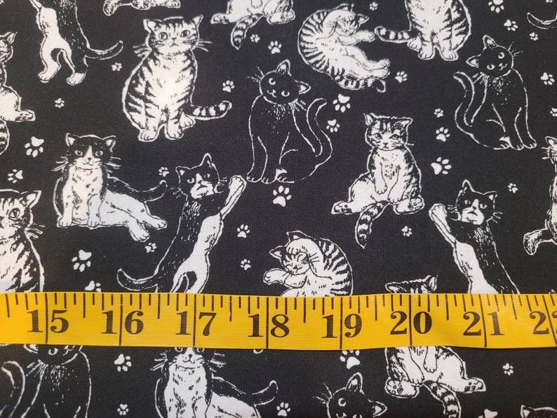 Cat Fabric by Half Yard Black Cat Printed Quilting Cotton Etsy
