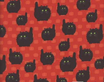 Halloween fabric by half yard, scaredy black cat printed quilting cotton, Halloween quilting fabric, spooky sewing fabric, fall fabric, kids