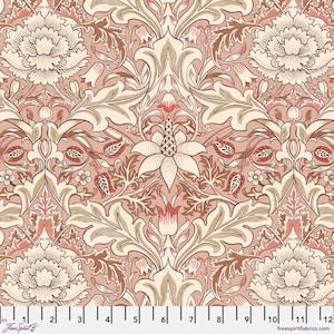 Roze bloemenstof door halve werf, bloemenkatoen, koraalbloemquiltkatoen, bloemenquiltstof, vrije geest Morris & Co naaistof