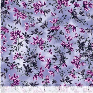 Violet floral fabric by half yard, small flower cotton, purple floral quilting cotton, small floral quilting fabric, garden sewing fabric
