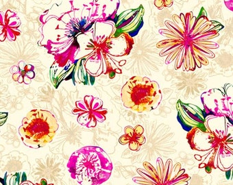 Floral fabric by half yard, large flower quilting cotton, summer quilting fabric, bright floral sewing fabric, large bright floral fabric