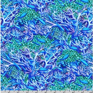 Oceaanvisstof op maat gesneden, oceaanstof, bedrukt quiltkatoen, zeequiltstof, naaistof blauw koraalrif, meerkatoen