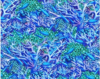 Ocean fish fabric by half yard, ocean fabric, printed quilting cotton, sea quilting fabric, blue coral reef sewing fabric, lake cotton