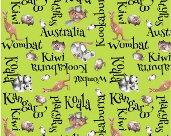 Tissu koala par demi-cour, tissu animal, coton matelassé imprimé, tissu de courtepointe de koala, tissu de couture de kangourou, enfants, tissu d’enfants