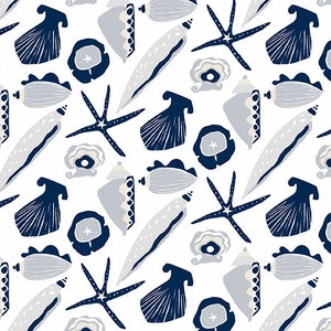 Shell fabric by half yard, ocean fabric, printed quilting cotton, sea quilting fabric, shell sewing fabric, ocean cotton, nature fabric