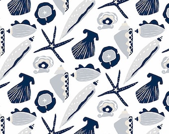 Shell fabric by half yard, ocean fabric, printed quilting cotton, sea quilting fabric, shell sewing fabric, ocean cotton, nature fabric