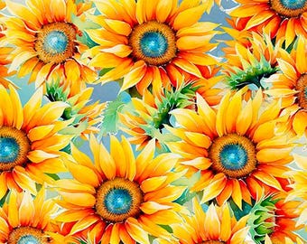 Floral fabric by half yard, floral cotton, sunflower quilting cotton, sunflower quilting fabric, flower sewing fabric, sunflower fabric