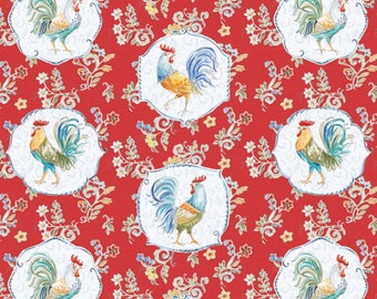 Farm fabric by half yard, hen fabric, printed quilting cotton, chicken quilting fabric, red rooster sewing fabric, chicken sewing fabric