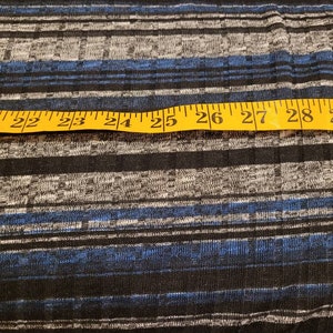 Ribbed sweater knit fabric by half yard, stripe knit fabric, printed knit fabric, blue & grey jumper fabric, grey sweater knit sewing fabric
