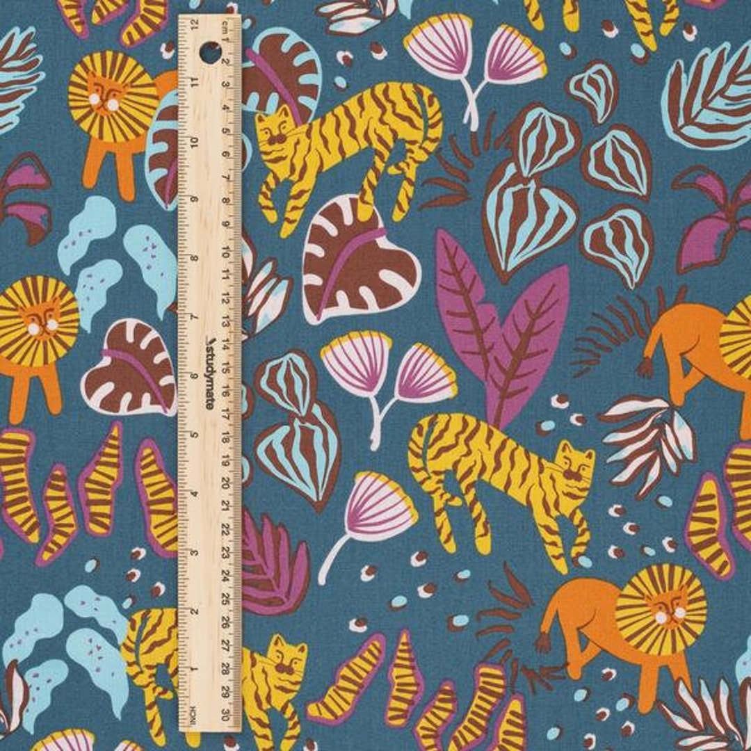 Tiger Fabric by Half Yard, Jungle Quilting Cotton, Summer Quilting Fabric, Lion Sewing Fabric