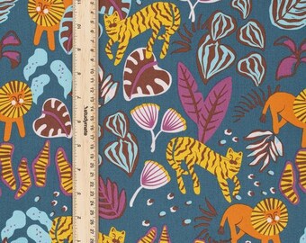 Tiger fabric by half yard, jungle quilting cotton, summer quilting fabric, lion sewing fabric, colourful jungle fabric, tropical fabric