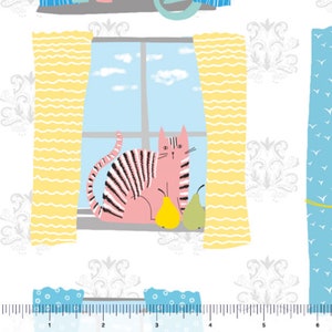 Cat fabric by half yard, cat in window printed quilting cotton, cats quilting fabric, cat sewing fabric, cat cotton fabric, kids fabric