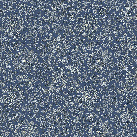 Jacobean blue fabric by half yard flower cotton floral Etsy