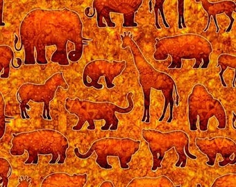 Animal fabric by half yard, safari print fabric, rhino printed quilting cotton, jungle animals quilting fabric, animal sewing fabric