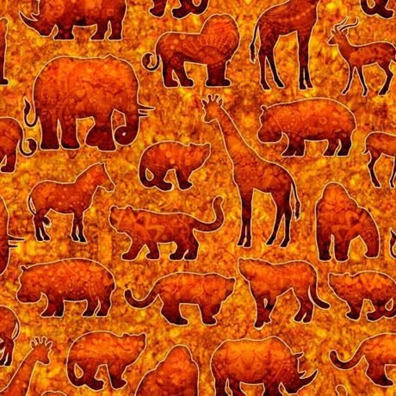 動物柄生地（半ヤード）、サファリ柄生地、サイ柄キルティングコットン