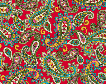 Red paisley fabric by half yard, paisley cotton, red quilting cotton, paisley quilting fabric, red paisley sewing fabric, red blender