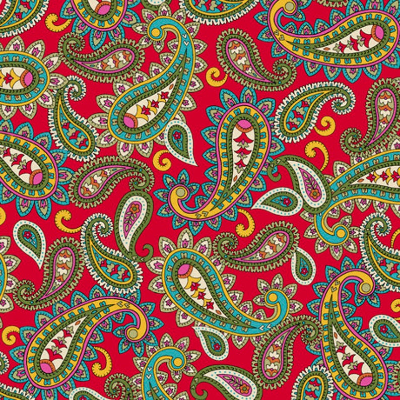 Red paisley fabric by half yard, paisley cotton, red quilting cotton, paisley quilting fabric, red paisley sewing fabric, red blender image 1