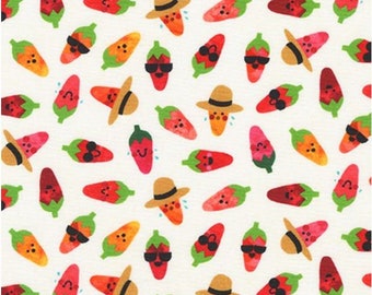 Strawberry fabric by half yard, fruit cotton, strawberry quilting cotton, smiling berry quilting fabric, fruit sewing fabric, food fabric