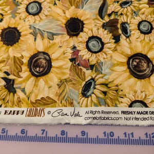 Sunflower fabric by half yard, harvest cotton, fall harvest quilting cotton, nature quilting fabric, sunflower bouquet sewing fabric