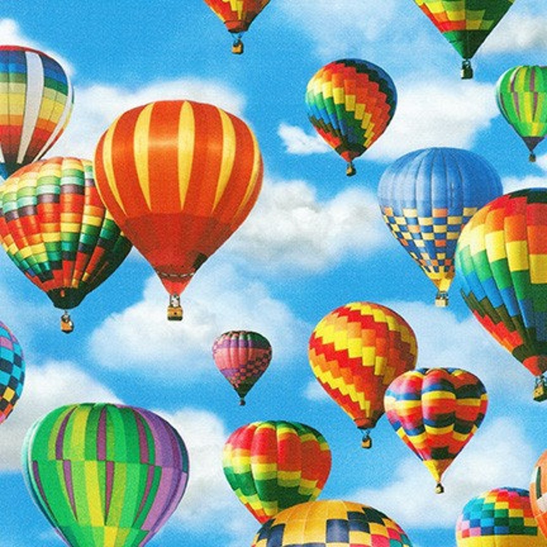 Hot Air Balloon Fabric by Half Yard, Bright Fabric, Printed Quilting