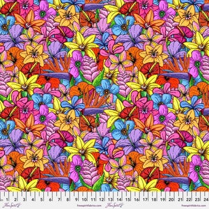 Flower fabric by half yard, large floral quilting cotton, tropical flower fiesta quilting fabric, Free spirit garden sewing fabric, Mulga
