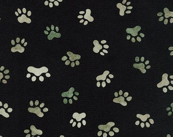 Dog fabric by half yard, cat fabric, printed quilting cotton, dog paw print quilting fabric, black cat paw sewing fabric, children fabric