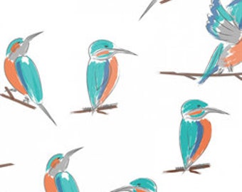 Kingfisher fabric by half yard, bird fabric, printed quilting cotton, bird quilting fabric, kingfisher sewing fabric, nature fabric