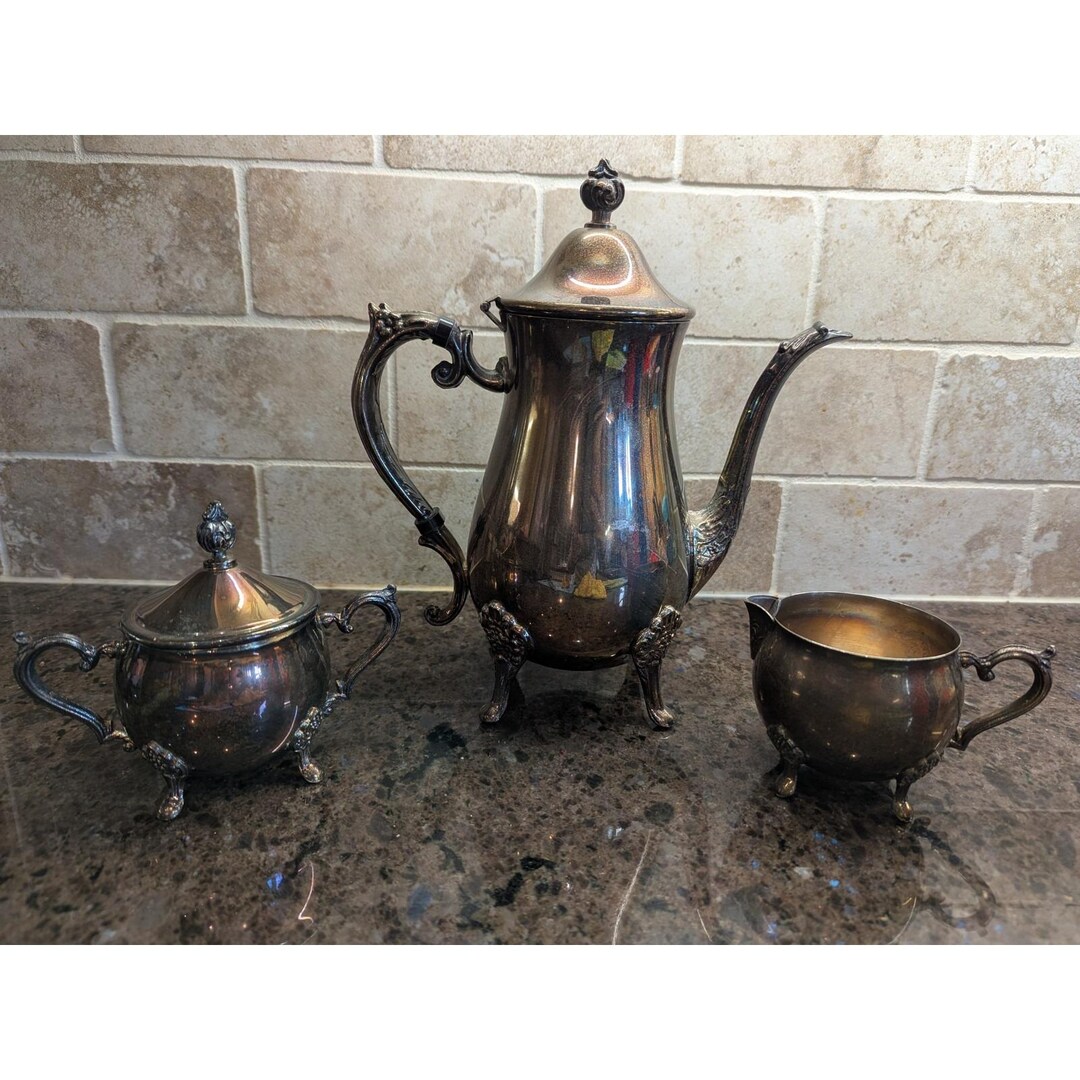 ANTIQUE BEBE SILVER 3点セット Vintage LEONARD Silver Plate 3 Piece Coffee/tea Pot, Creamer