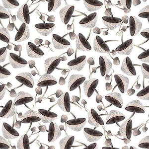 Mushroom fabric by half yard, mushroom cotton, grey quilting cotton, mushroom quilting fabric, nature sewing fabric, nature trail fabric